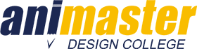 animaster animation design college logo in yellow and blue