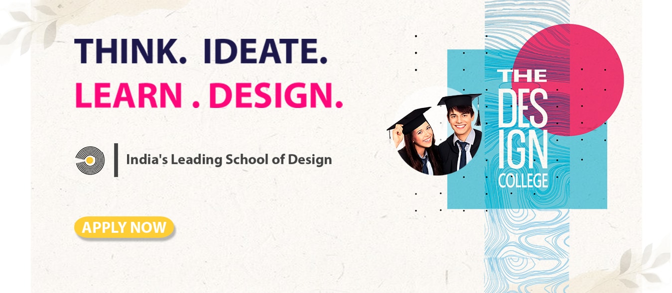 design college banner with colorful image of boy and girl in graduation caps of the design school