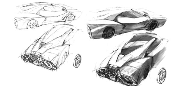 pencil sketches of cars by bsc animation students
