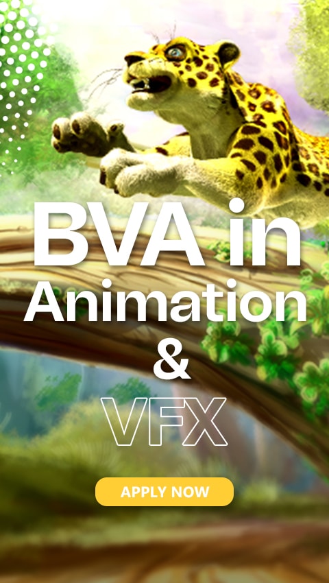 animation college mobile banner with an animated panther leaping over an old tree trunk and an armored gaming jeep in the forest