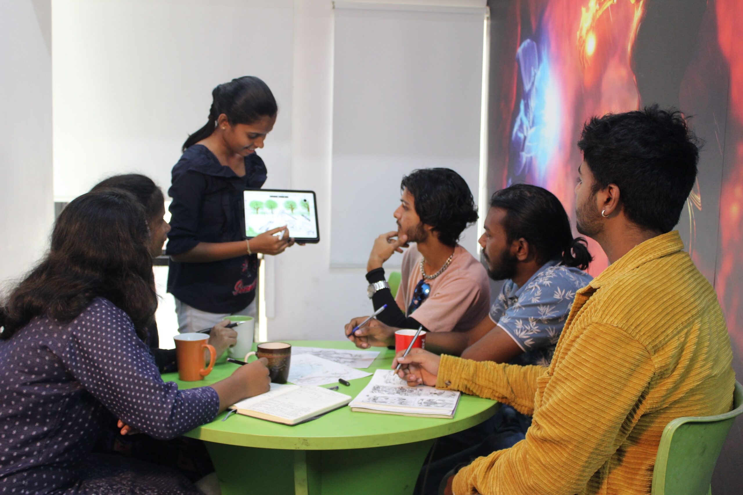 Rakshita, Abdul, Pawan and other students working on a Pen Tab at Animaster Design College, Bangalore
