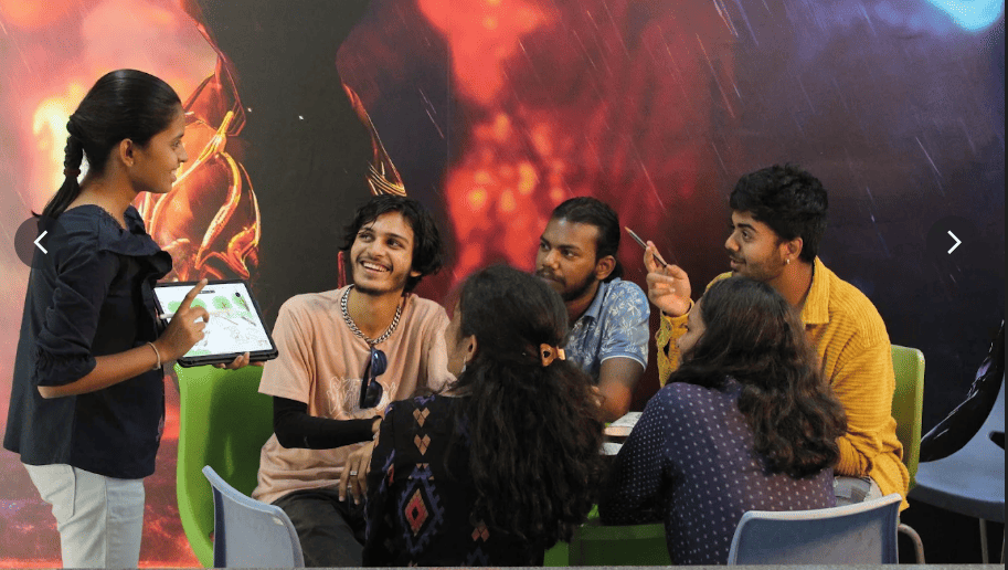 Rakshita, Abdul, Pawan and other students working on a Pen Tab at Animaster Design College, Bangalore