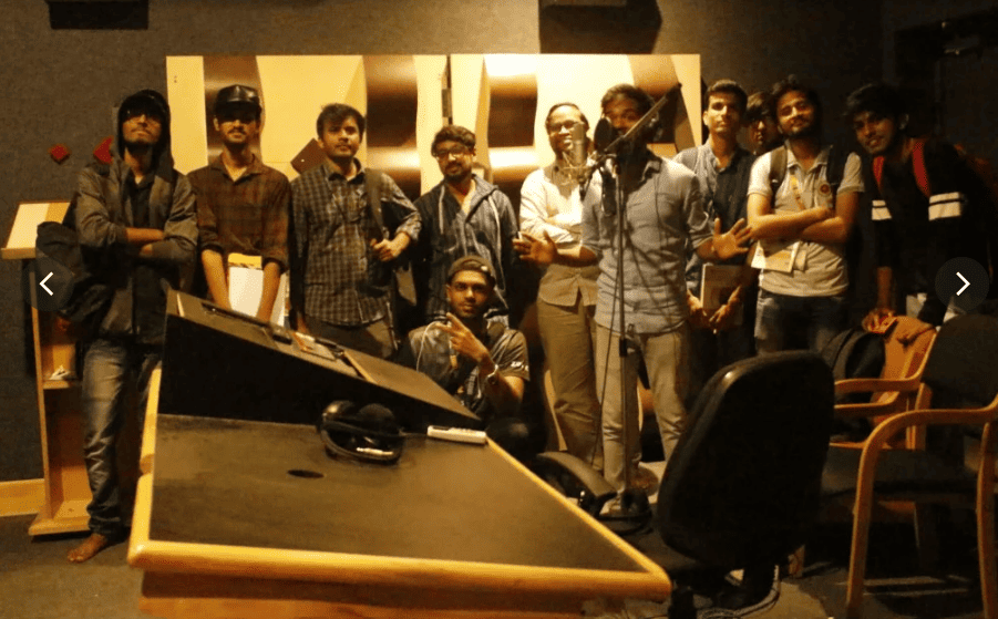 Students at VFX studio surrounded by audio equipment - Animaster Design College